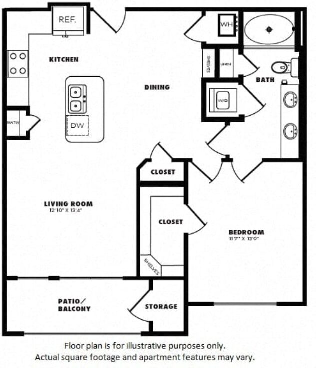 Rendering of the A5 floor plan with 1 bedroom[s] and 1 bathroom[s] at Windsor Burnet