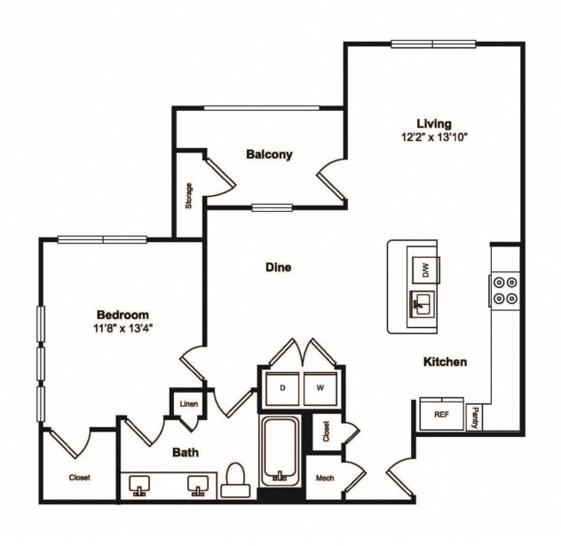 Rendering of the A5 floor plan with 1 bedroom[s] and 1 bathroom[s] at Windsor Castle Hills