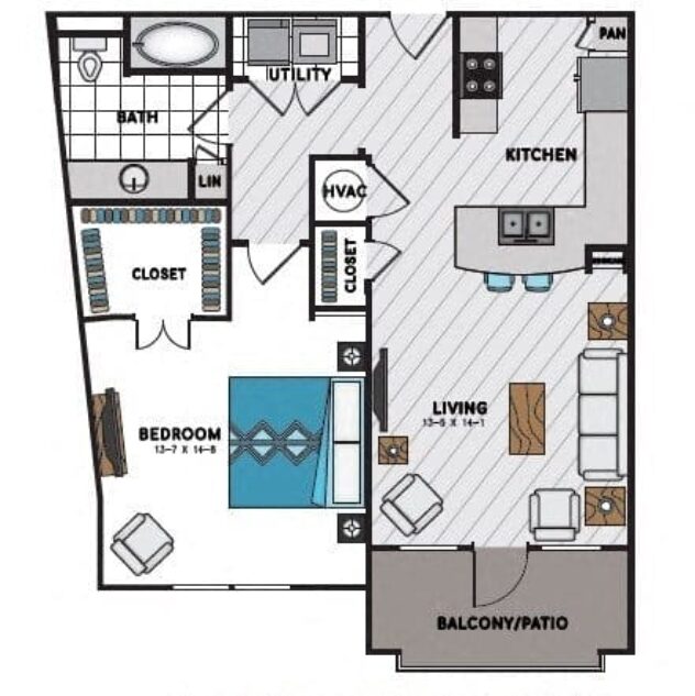 Rendering of the A5 floor plan with 1 bedroom[s] and 1 bathroom[s] at Windsor Chastain