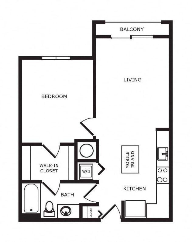 Rendering of the A5 floor plan with 1 bedroom[s] and 1 bathroom[s] at Windsor Cornerstone