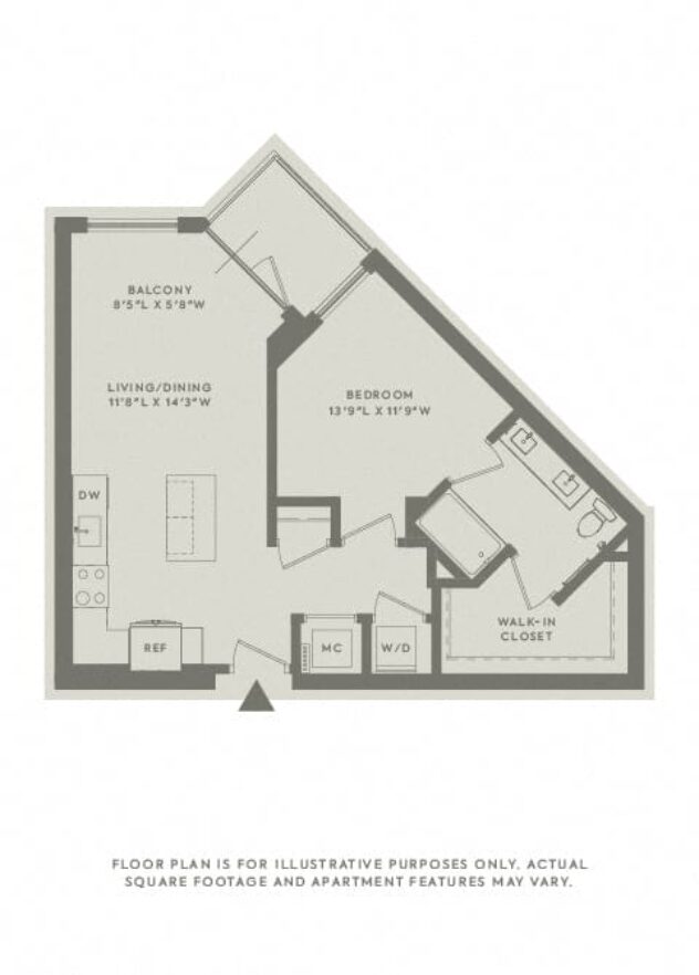 Rendering of the A5 floor plan with 1 bedroom[s] and 1 bathroom[s] at The Sterling at Regent Square