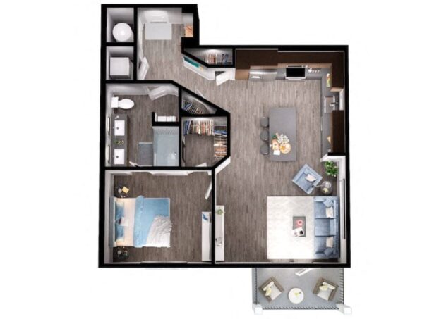 Rendering of the A5 floor plan with 1 bedroom[s] and 1 bathroom[s] at Windsor Interlock