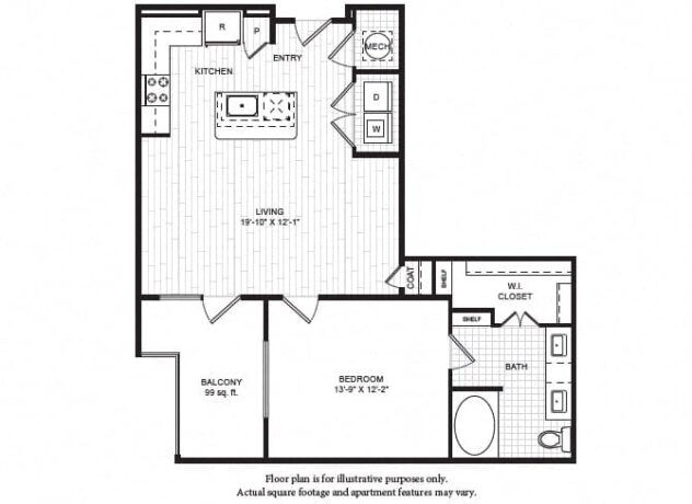 Rendering of the A5 floor plan with 1 bedroom[s] and 1 bathroom[s] at Windsor Old Fourth Ward