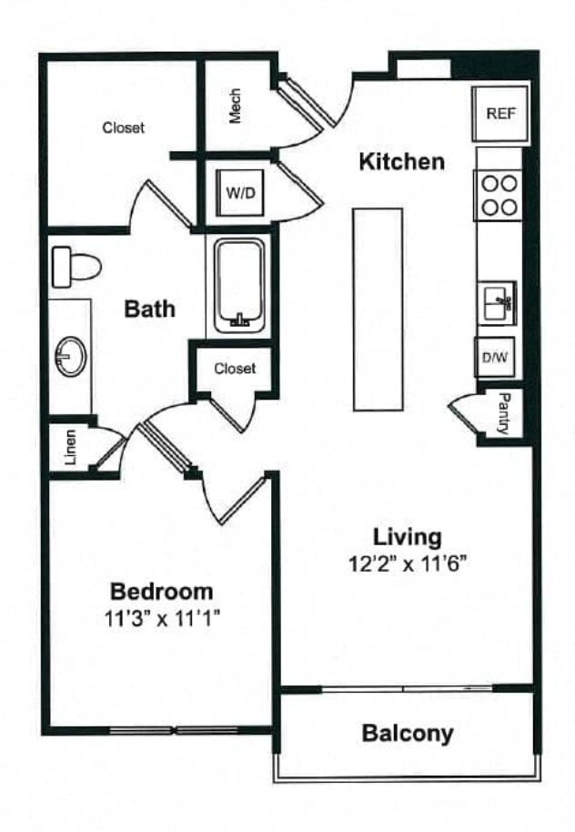 Rendering of the A5 floor plan with 1 bedroom[s] and 1 bathroom[s] at Windsor Preston