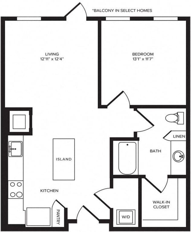 Rendering of the A5 floor plan with 1 bedroom[s] and 1 bathroom[s] at Windsor Turtle Creek