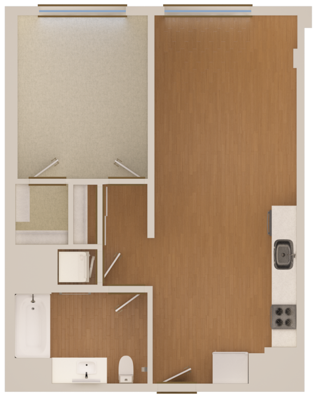 Rendering of the A5 floor plan with 1 bedroom[s] and 1 bathroom[s] at The Marston by Windsor