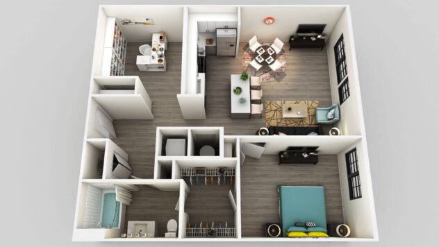 Rendering of the A5 floor plan with 1 bedroom[s] and 1 bathroom[s] at Edison on the Charles by Windsor