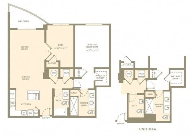 Rendering of the A5 floor plan with 1 bedroom[s] and 2 bathroom[s] at Amaray Las Olas by Windsor