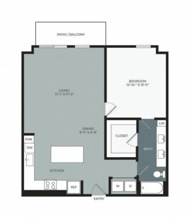 Rendering of the A5 floor plan with 1 bedroom[s] and 1 bathroom[s] at Windsor West Plano