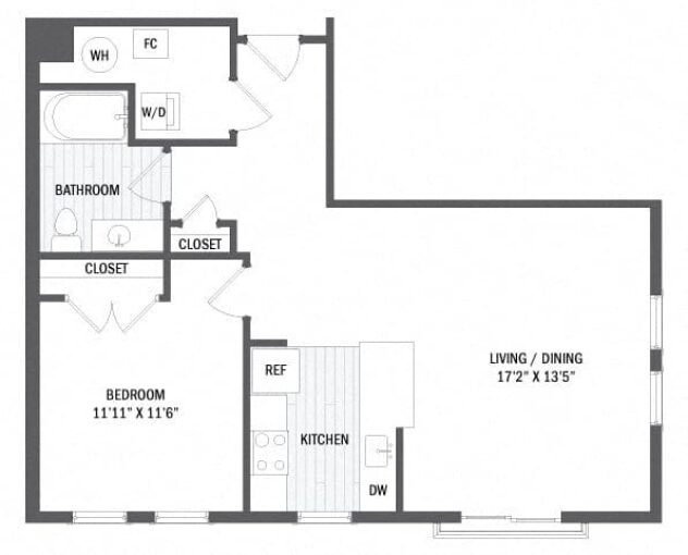 Rendering of the A5 - Classic floor plan with 1 bedroom[s] and 1 bathroom[s] at Windsor Radio Factory