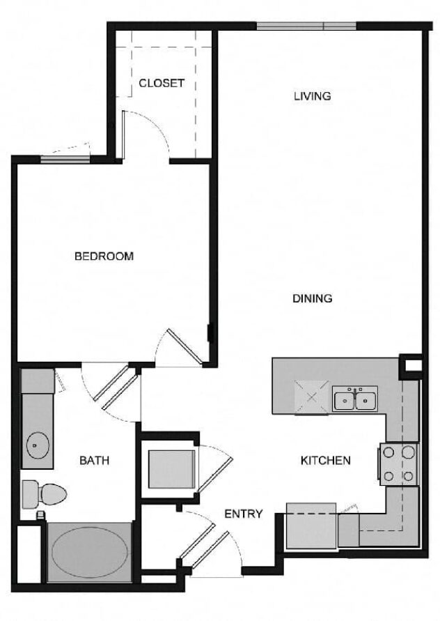 Rendering of the A5 One Bedroom floor plan with 1 bedroom[s] and 1 bathroom[s] at South Park by Windsor