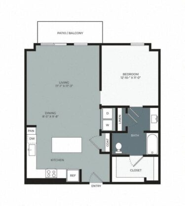 Rendering of the A5h floor plan with 1 bedroom[s] and 1 bathroom[s] at Windsor West Plano