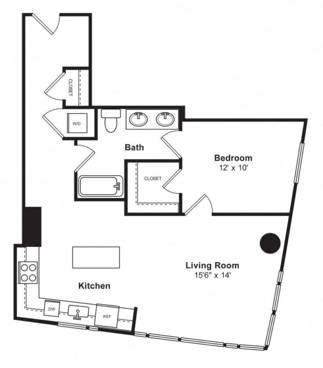 Rendering of the A6 1Bed1 floor plan with 1 bedroom[s] and 1 bathroom[s] at Cirrus