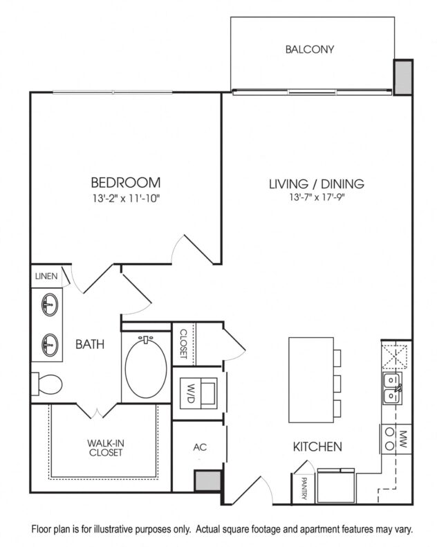 Rendering of the A6 floor plan with 1 bedroom[s] and 1 bathroom[s] at The Sovereign at Regent Square