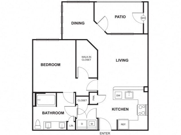 Rendering of the A6 floor plan with 1 bedroom[s] and 1 bathroom[s] at Windsor Ridge