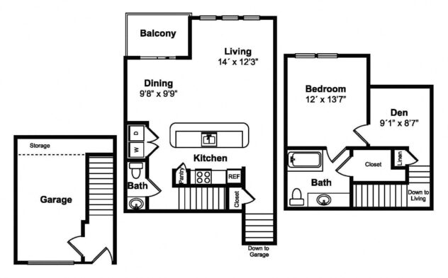 Rendering of the A6 floor plan with 1 bedroom[s] and 1 bathroom[s] at Windsor at Legacy