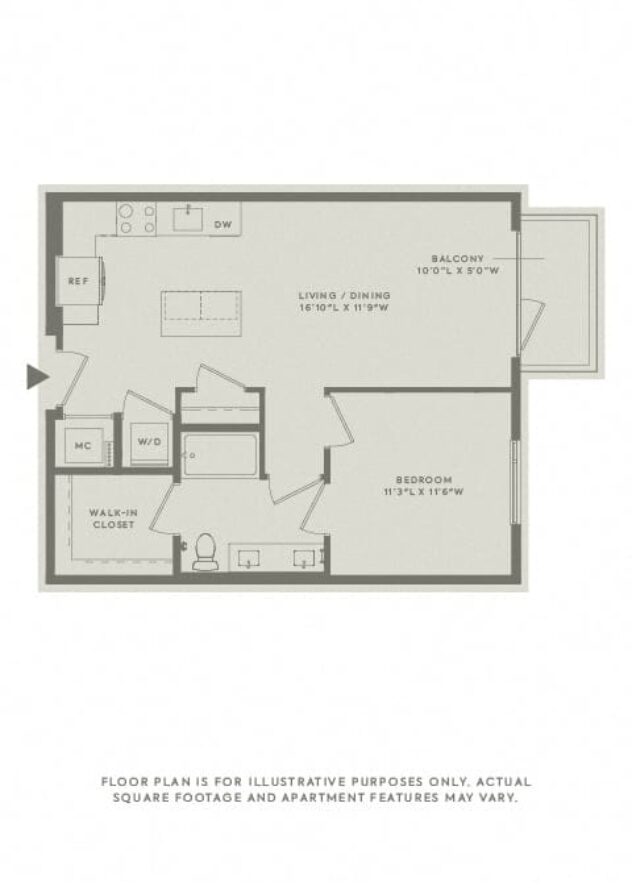 Rendering of the A6 floor plan with 1 bedroom[s] and 1 bathroom[s] at The Sterling at Regent Square