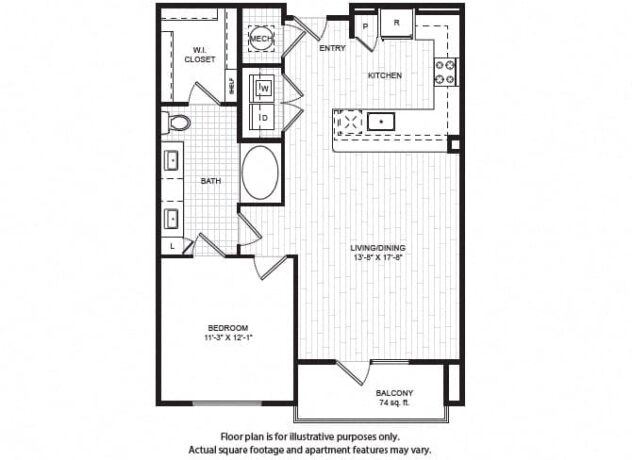 Rendering of the A6 floor plan with 1 bedroom[s] and 1 bathroom[s] at Windsor Old Fourth Ward