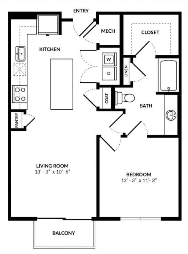 Rendering of the A6 floor plan with 1 bedroom[s] and 1 bathroom[s] at Windsor Preston