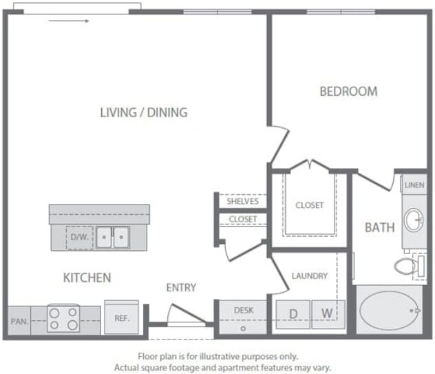 Rendering of the A6 floor plan with 1 bedroom[s] and 1 bathroom[s] at Windsor South Lamar