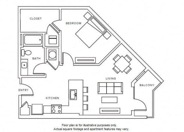 Rendering of the A6 floor plan with 1 bedroom[s] and 1 bathroom[s] at Windsor Parkview