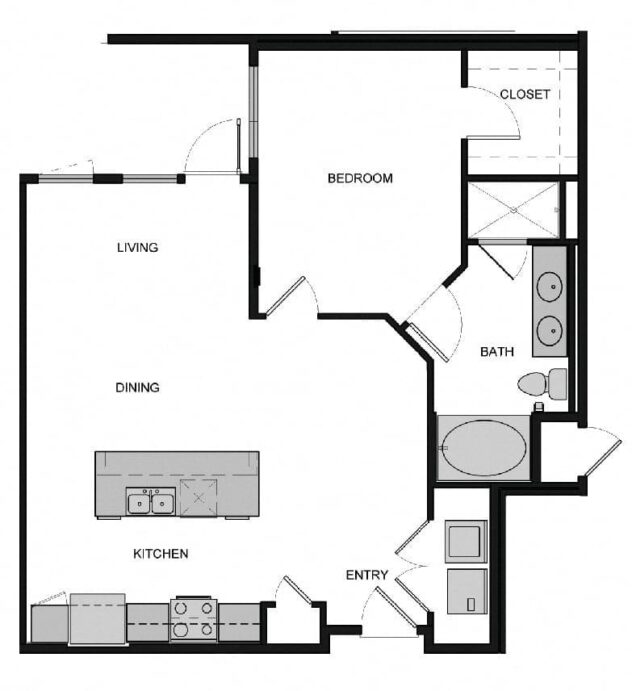 Rendering of the A6 One Bedroom floor plan with 1 bedroom[s] and 1 bathroom[s] at South Park by Windsor