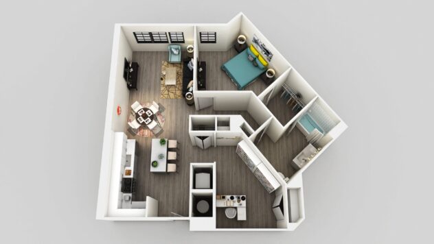 Rendering of the A6 with Den floor plan with 1 bedroom[s] and 1 bathroom[s] at Edison on the Charles by Windsor