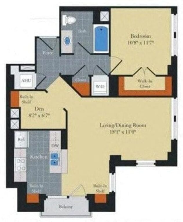 Rendering of the A6D floor plan with 1 bedroom[s] and 1 bathroom[s] at Halstead Tower by Windsor