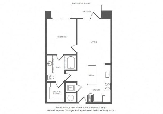 Rendering of the A7.1 floor plan with 1 bedroom[s] and 1 bathroom[s] at Windsor by the Galleria