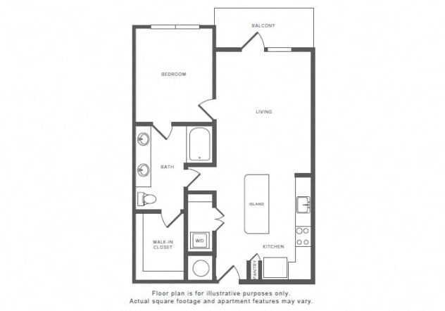 Rendering of the A7.2 floor plan with 1 bedroom[s] and 1 bathroom[s] at Windsor by the Galleria