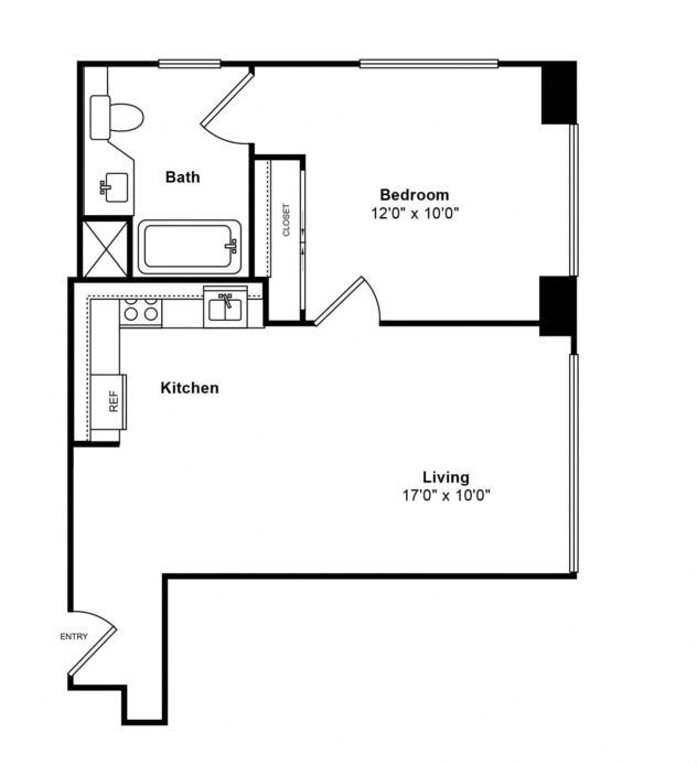 Rendering of the A7 floor plan with 1 bedroom[s] and 1 bathroom[s] at Sea Castle