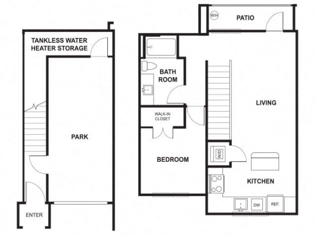 Rendering of the A7 floor plan with 1 bedroom[s] and 1 bathroom[s] at Windsor Ridge