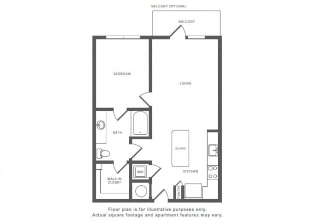 Rendering of the A7 floor plan with 1 bedroom[s] and 1 bathroom[s] at Windsor by the Galleria