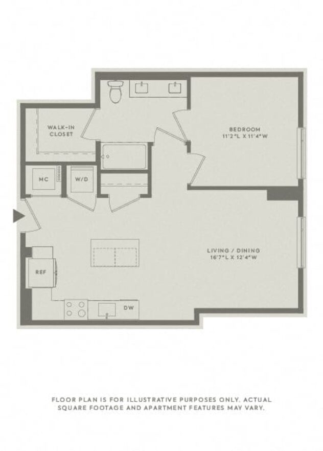 Rendering of the A7 floor plan with 1 bedroom[s] and 1 bathroom[s] at The Sterling at Regent Square