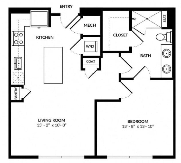 Rendering of the A7 floor plan with 1 bedroom[s] and 1 bathroom[s] at Windsor Preston