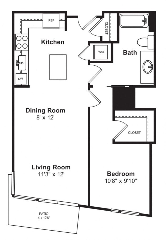 Rendering of the A7 floor plan with 1 bedroom[s] and 1 bathroom[s] at Cirrus