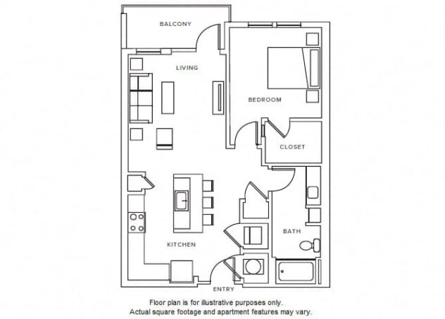 Rendering of the A7 floor plan with 1 bedroom[s] and 1 bathroom[s] at Windsor Parkview