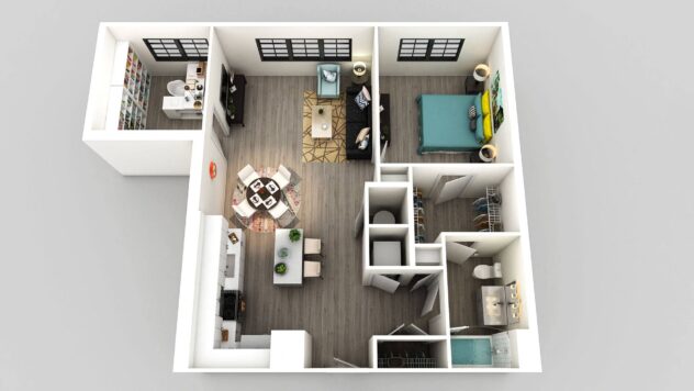 Rendering of the A7a with Enclosed Den floor plan with 1 bedroom[s] and 1 bathroom[s] at Edison on the Charles by Windsor