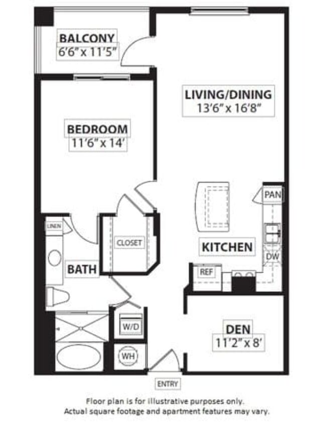 Rendering of the A8 1 Bed 1 Bath floor plan with 1 bedroom[s] and 1 bathroom[s] at Windsor at Doral