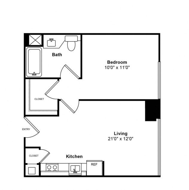 Rendering of the A8 floor plan with 1 bedroom[s] and 1 bathroom[s] at Sea Castle