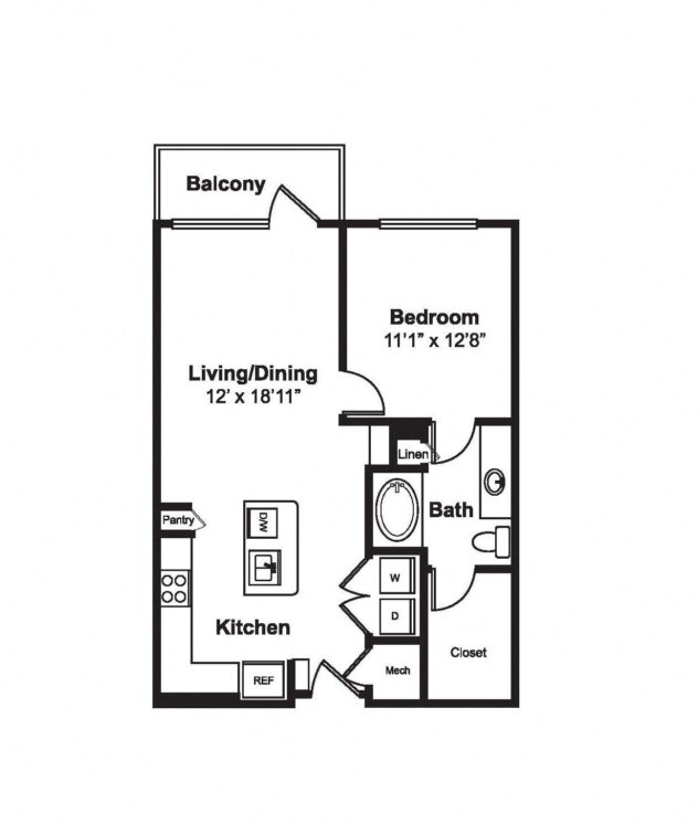 Rendering of the A8 floor plan with 1 bedroom[s] and 1 bathroom[s] at Windsor Fitzhugh