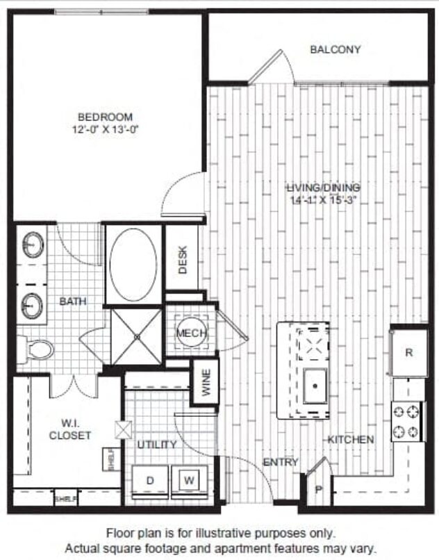 Rendering of the A8 floor plan with 1 bedroom[s] and 1 bathroom[s] at Windsor CityLine