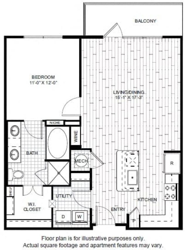 Rendering of the A81 floor plan with 1 bedroom[s] and 1 bathroom[s] at Windsor CityLine