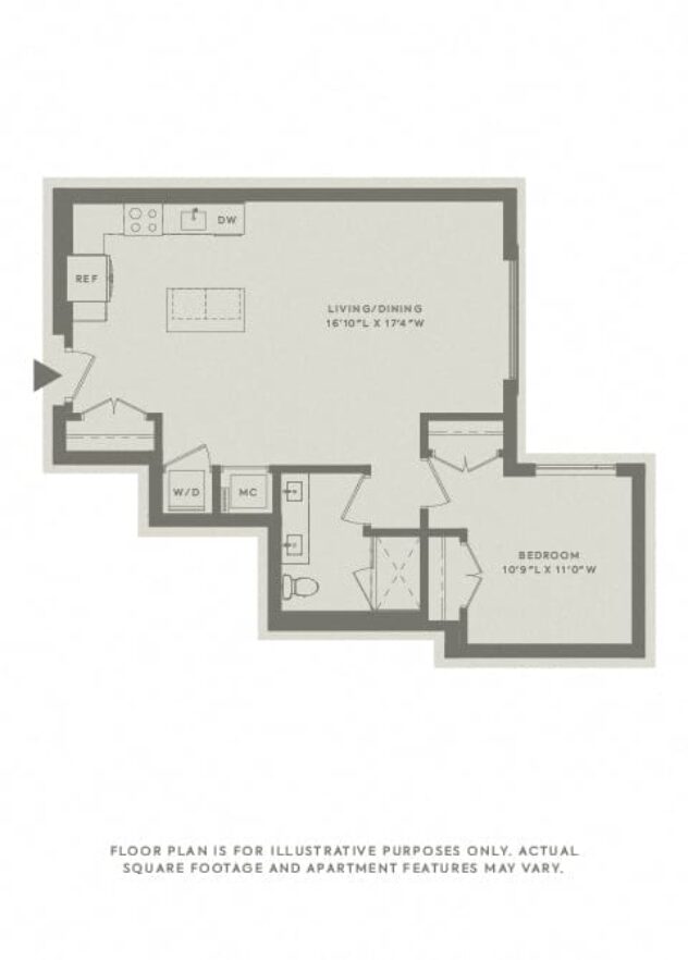 Rendering of the A9 floor plan with 1 bedroom[s] and 1 bathroom[s] at The Sterling at Regent Square