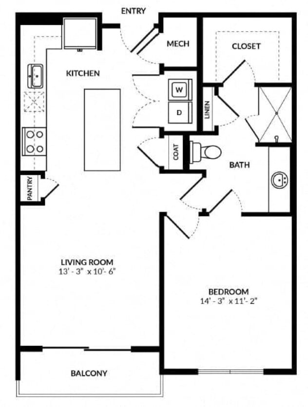 Rendering of the A9 floor plan with 1 bedroom[s] and 1 bathroom[s] at Windsor Preston