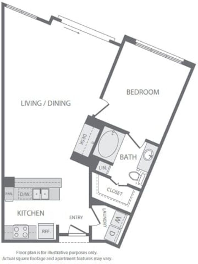 Rendering of the A9 floor plan with 1 bedroom[s] and 1 bathroom[s] at Windsor South Lamar