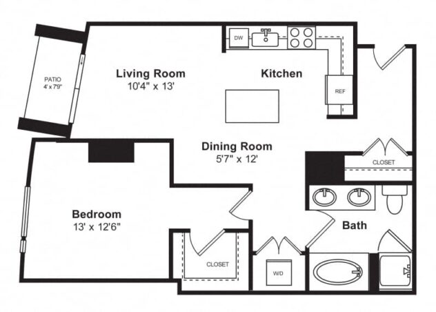 Rendering of the A9 floor plan with 1 bedroom[s] and 1 bathroom[s] at Cirrus