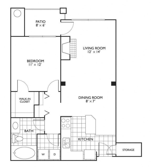 Rendering of the Aberdeen floor plan with 1 bedroom[s] and 1 bathroom[s] at Reflections by Windsor