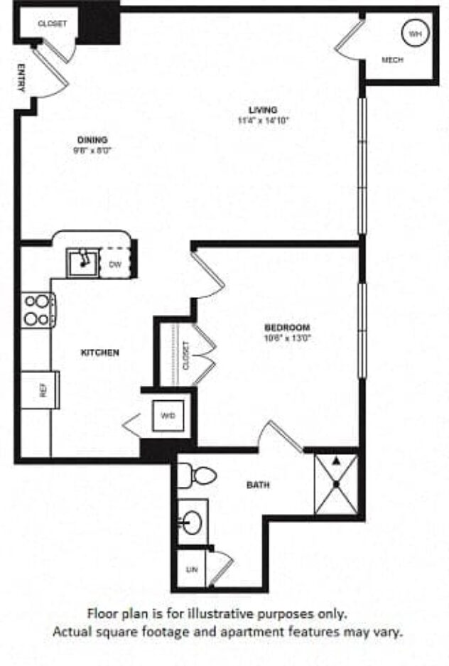 Rendering of the Abington floor plan with 1 bedroom[s] and 1 bathroom[s] at Windsor at Liberty House