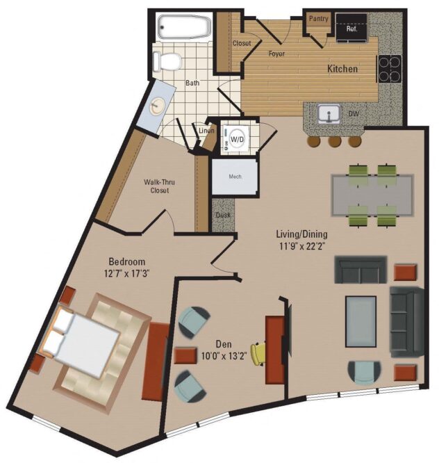 Rendering of the AD5 floor plan with 1 bedroom[s] and 1 bathroom[s] at Windsor Leesburg